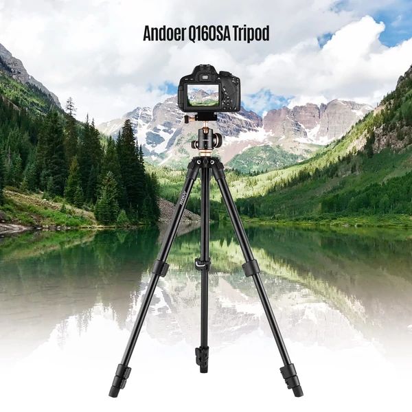 Andoer Q160SA Állítható magasságú hordozható utazóállvány DSLR Tripod Kameraállvány - Fekete