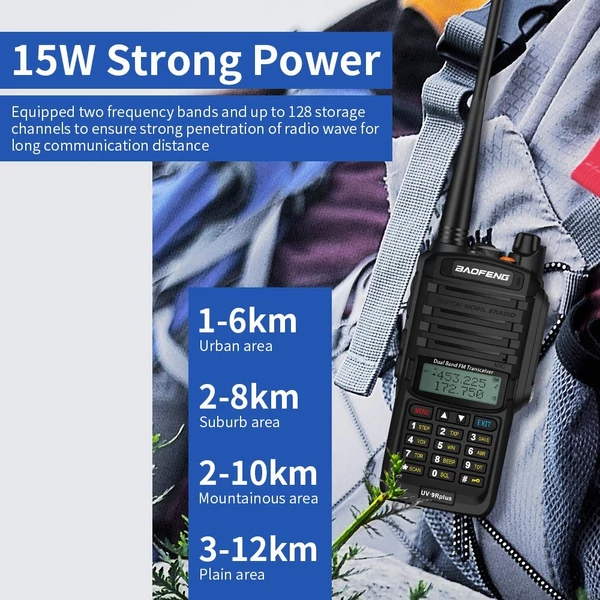 EU ECO Raktár - BAOFENG UV-9R Plus Hordozható, kétirányú rádiós, kétsávos kézi walkie-talkie FM adó-vevő IP67 vízálló - Fekete