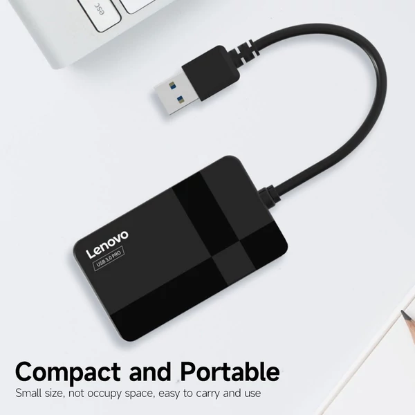 Lenovo D303 USB3.0 4-in-1 SD/TF/MS/CF Nagysebességű Külső Kártyaolvasó - Fekete