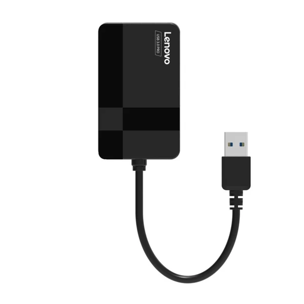 Lenovo D303 USB3.0 4-in-1 SD/TF/MS/CF Nagysebességű Külső Kártyaolvasó - Fekete