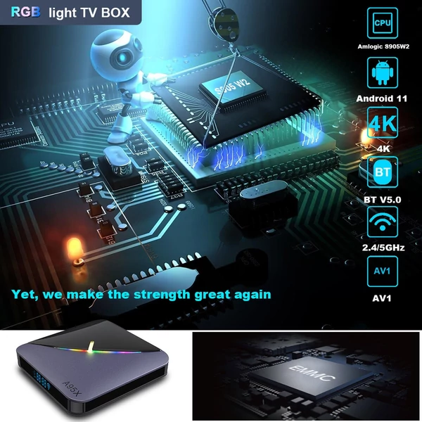 EU ECO Raktár - A95X F3 Air II Android 11.0 Smart TV Box Amlogic S905W2 UHD 4K Media Player 2.4G/5G Dual-band WiFi BT5.0 AV1 VP9 H.265 TV Box 4GB RAM + 64GB ROM - Fekete