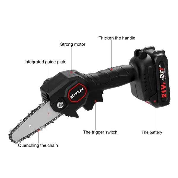 EU ECO Raktár - KKmoon Hordozható Mini Egykezes Akkumulátoros elektromos metszőfűrész - Fekete