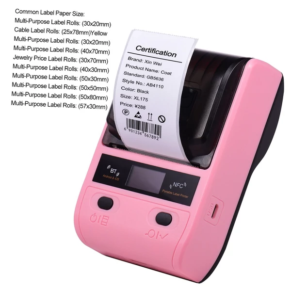 EU ECO Raktár - DP23 58mm Hordozható Vezetéknélküli Mini hőnyomtató - Pink