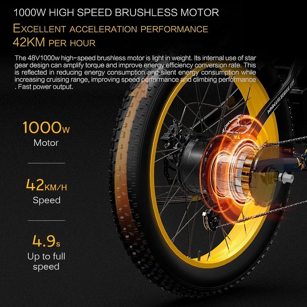 EU ECO Raktár - 26Inch 1000W Elektromos E-Bike Kerékpár 130KM Hatótávval 42km/h Végsebességgel - Fekete