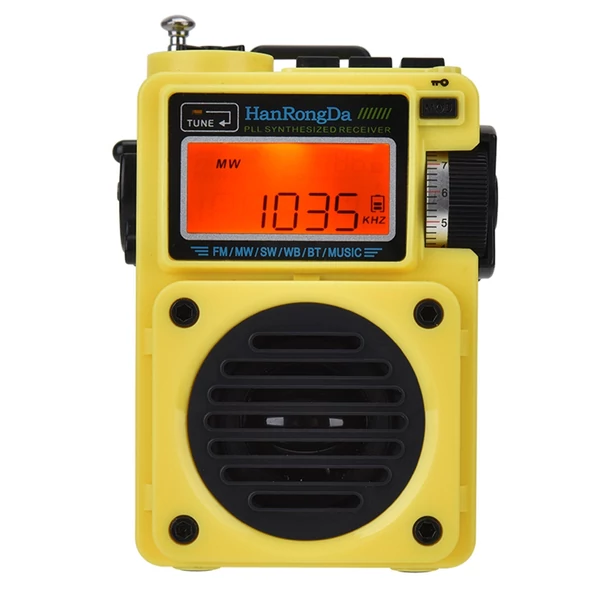  HRD-700 Hordozható Kültéri AM FM FM/SW/MW/WB Rádió Beépített Hangszóróval Bluetooth Funkcióval - Sárga