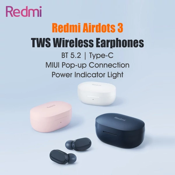 EU ECO Raktár - Xiaomi Redmi Airdots 3 True Wireless Stereo BT5.2 Vezetéknélküli Fülhallgató Töltő Tokkal - Rózsaszín