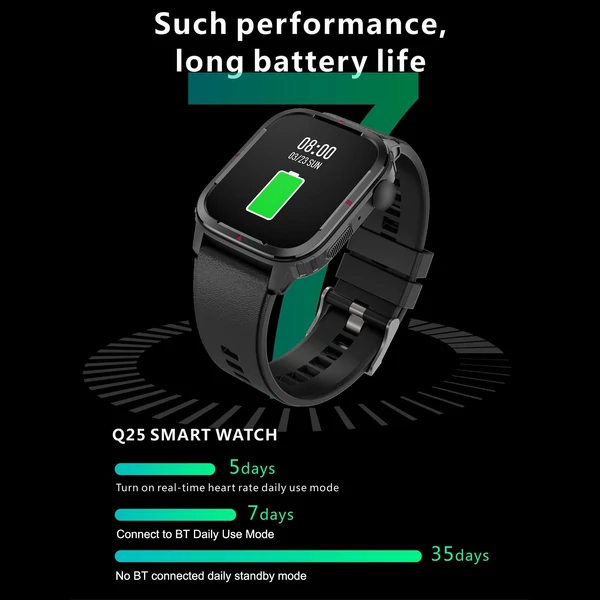 Q25 Smart Sports Watch 1.7'' TFT Érintőkijelzővel Rendelkező Vezetéknélküli Sporttevékenységmérő Okosóra - Fekete