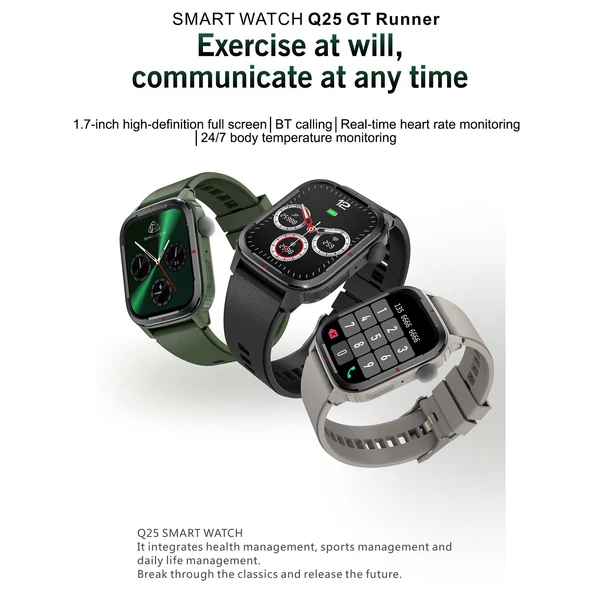 Q25 Smart Sports Watch 1.7'' TFT Érintőkijelzővel Rendelkező Vezetéknélküli Sporttevékenységmérő Okosóra - Zöld