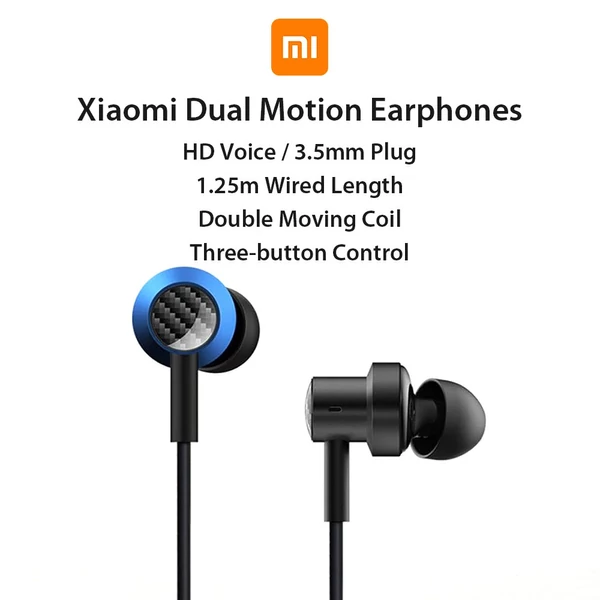 Xiaomi Dual Motion fülhallgató, 1,25 m-es vezetékes fülhallgató, 3,5 mm-es csatlakozó/HD hang-/mélyhangjavító/háromgombos - Kék