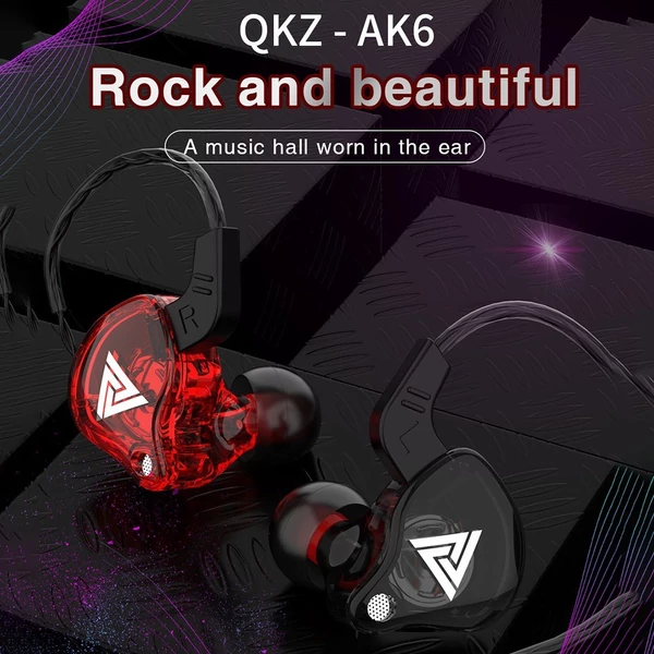 QKZ AK6 univerzális 3,5 mm-es HiFi Sport fejhallgató fülbe helyezhető mikrofonos futáshoz - Piros