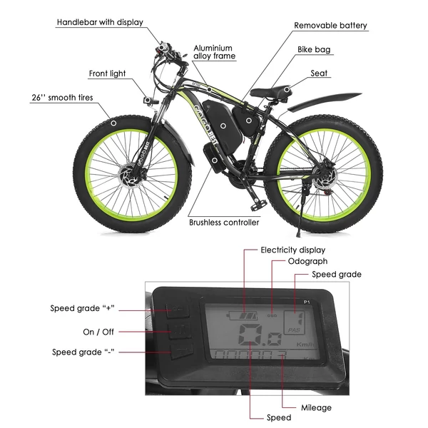 GOGOBEST GF700 26 hüvelykes 500 W-os elektromos hegyikerékpár 48 V 17,5 Ah akkumulátor - Sárga