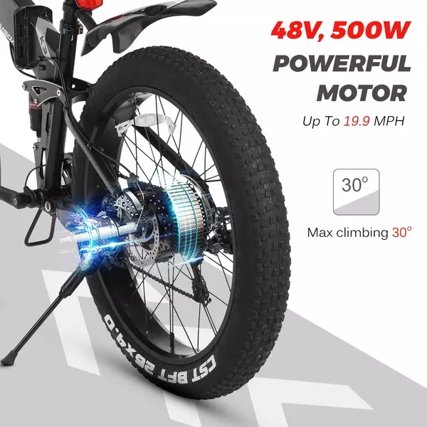 KAISDA K3 26Inch 500W összecsukható elektromos Mountain Bike - Fekete