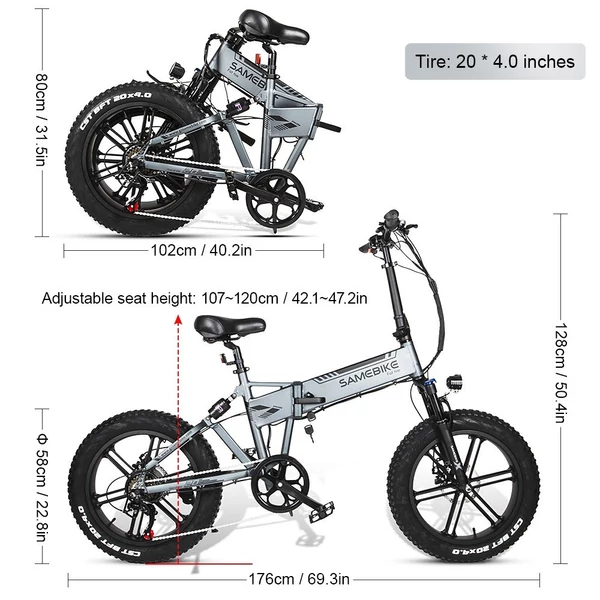 Samebike XWXL09 20 hüvelykes összecsukható elektromos kerékpár - Szürke