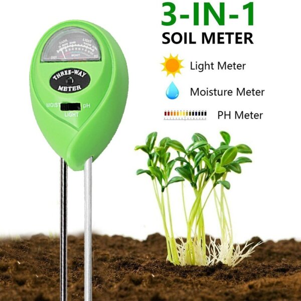 3 az 1-ben Talajvizsgáló nedvességtartalommal pH-mérő kertészeti eszköz mezőgazdasági pázsithoz beltéri kültéri használatra - Zöld