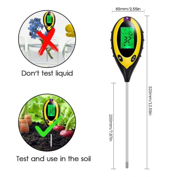3 az 1-ben Talajvizsgáló nedvességtartalommal pH-mérő kertészeti eszköz mezőgazdasági pázsithoz beltéri kültéri használatra - Sárga