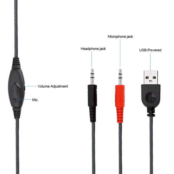 SY733MV Vezetékes USB Gamer Fejhallgató Beépített Mikrofonnal AUX + USB - Piros