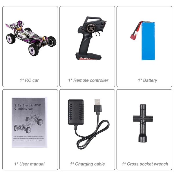 EU ECO Raktár - Wltoys 124019 1/12 2.4GHz Vezetéknélküli Távirányítható 4 Kerék Meghajtású RC Versenyautó - Lila - 1 Akkumulátorral