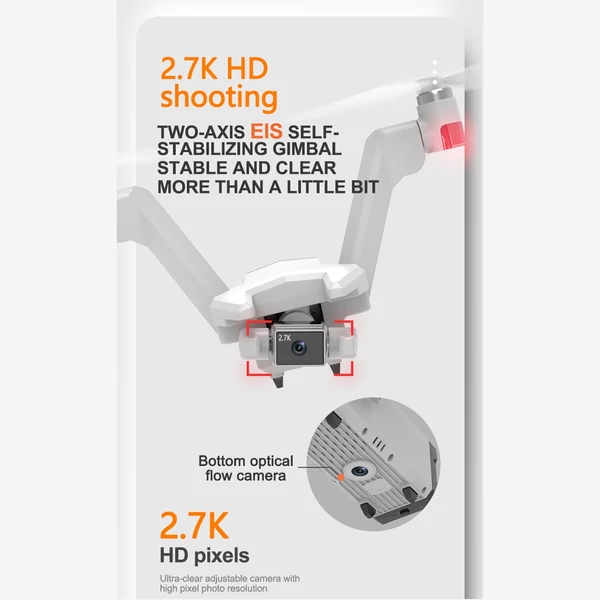 EU ECO Raktár - L100 V-shaped 5G Wifi GPS Vezetéknélküli RC Quadrokopter Drón Beépített 2 Tengelyes Gimballal 2.7k Kamerával - Fehér - 2 Akkumulátorral