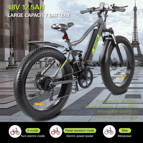 EU ECO Raktár - BEZIOR XF900 Elektromos E-Bike Kerékpár 48V 500W Motorral 12.5AH Akkumulátorral 45km/h Maximális Sebességgel - Fekete