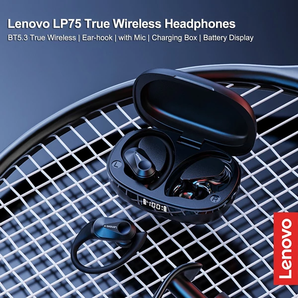 Lenovo LP75 BT5.3 True Wireless Vezetéknélküli Hordozható Bluetooth Fülhallgató - Fekete