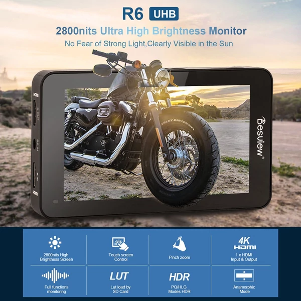 EU ECO Raktár - Bestview R6 UHB 5.5 Inch Kamera Figyelő Monitor 4K HDMI Kimenet & Bemenet FHD 1920 * 1080 Érintőkijelzővel - Fekete