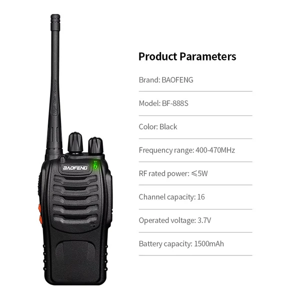 EU ECO Raktár - BAOFENG BF-888S UHF 400-470MHz FM Adó-vevő, kétirányú rádiós hordozható kézi walkie talkie - Fekete