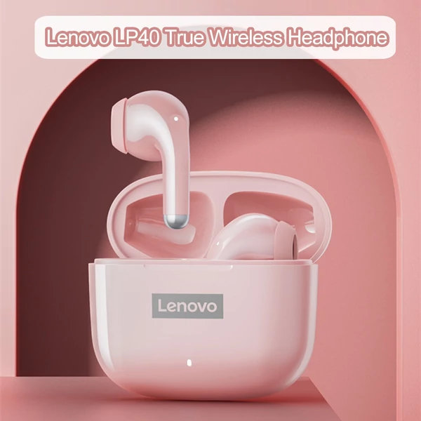 Lenovo LP40 True Wireless Vezetéknélküli BT 5.1 Mini Fülhallgató Töltő Tokkal - Rózsaszín