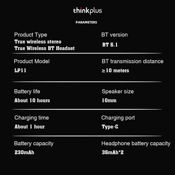 Lenovo Thinkplus LP11 Vezetéknélküli Bluetooth Sport Fülhallgató Töltő Tokkal - Fekete