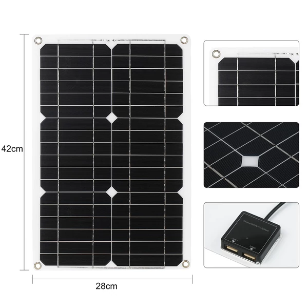 18 W-os 12 V-os napelem készlet hálózaton kívüli monokristályos modul napelemes SAE csatlakozó kábelkészlettel - Dual USB Port