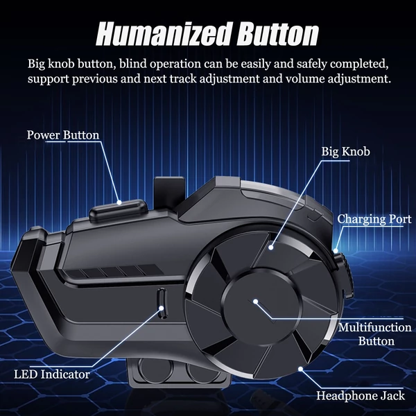 Hysnox HY-1001 Motorkerékpáros Vezetéknélküli Sisakra Erősíthető Bluetooth Intercom Headset - Fekete, 1 db