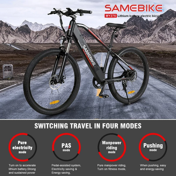 EU ECO Raktár - SAMEBIKE MY-275 48V 500W 10.4AH Akkumulátorral Rendelkező Elektromos Kerékpár 32km/h Végsebességgel - Fekete