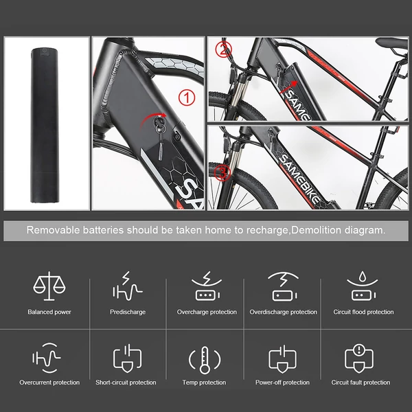 EU ECO Raktár - SAMEBIKE MY-275 48V 500W 10.4AH Akkumulátorral Rendelkező Elektromos Kerékpár 32km/h Végsebességgel - Fekete