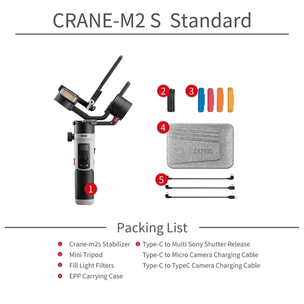 EU ECO Raktár - ZHIYUN CRANE-M2 S Kompakt kézi 3 tengelyes Kamera Stabilizátor Beépített Akkumulátorral - Fekete