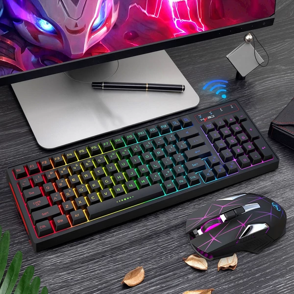 EU ECO Raktár - HXSJ L99 2.4G 96 Billentyűs Vezetéknélküli Gamer Billentyűzet és Egér Készlet RGB Háttérvilágítással - Fekete