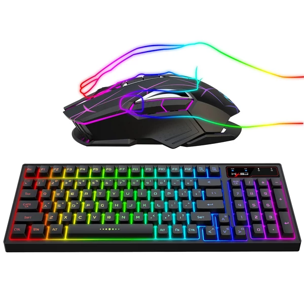 EU ECO Raktár - HXSJ L99 2.4G 96 Billentyűs Vezetéknélküli Gamer Billentyűzet és Egér Készlet RGB Háttérvilágítással - Fekete