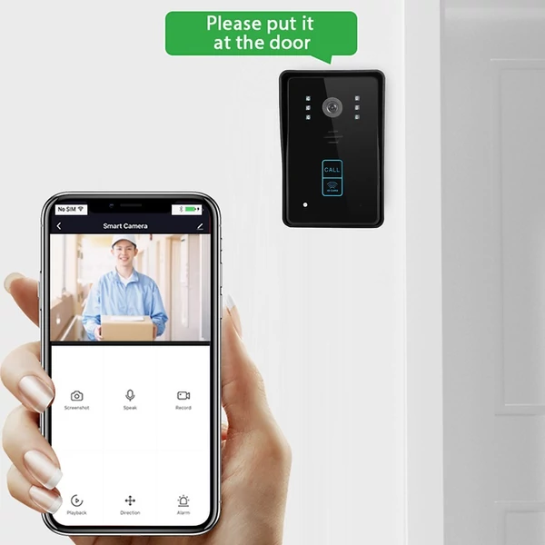 EU ECO Raktár - WIFI Vezetéknélküli Otthoni Okos Kapucsengő beépített Kamerával LED Világítással - Fekete