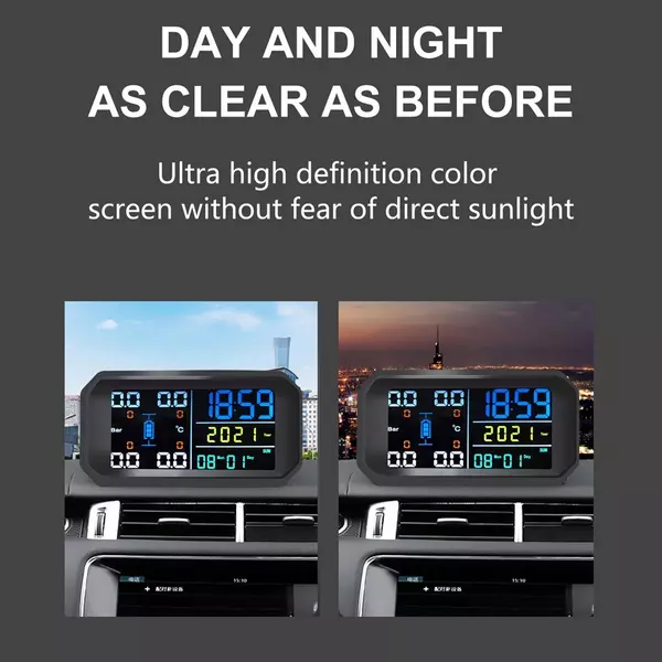 Autó univerzális napelemes gumiabroncsnyomás-figyelő rendszer (külső érzékelővel)  - Fekete