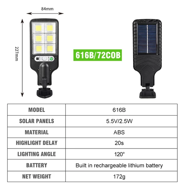 EU ECO Raktár - 4pcs 72COB Napelemes fali PIR mozgásérzékelővel Ellátótt LED Lámpa - Fekete