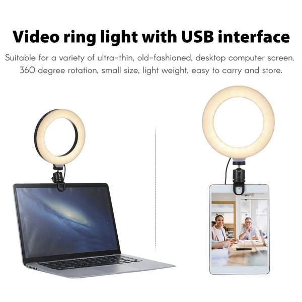 6'' Ring USB Csatlakozóval Rendelkező Gyűrű TikTok Szefli Lámpa Állítható Fokozattal - Fehér