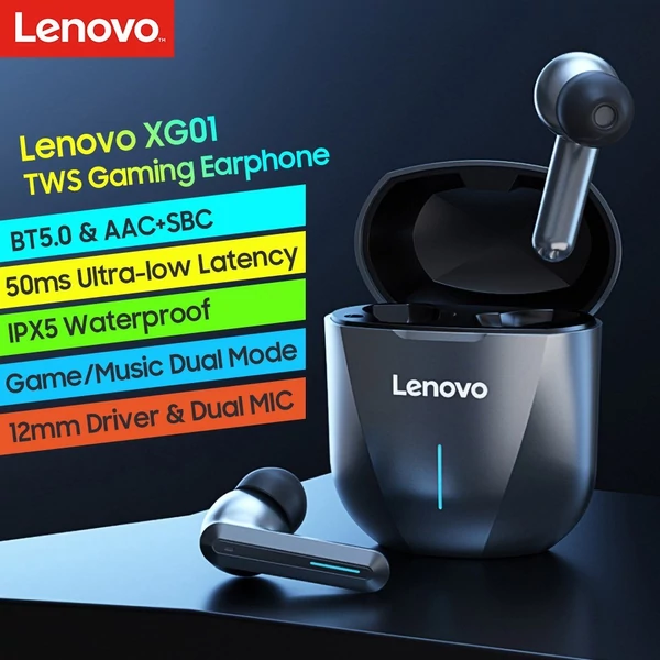 Lenovo XG01 Vezetéknélküli True Wireless Bluetooth Gaming Fülhallgató Töltő Tokkal - Fekete