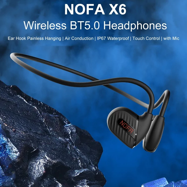 NOFA X6 Vezetéknélküli Hordozható Nyakba Akasztható Bluetooth 5.0 Sport Fülhallgató - Fekete