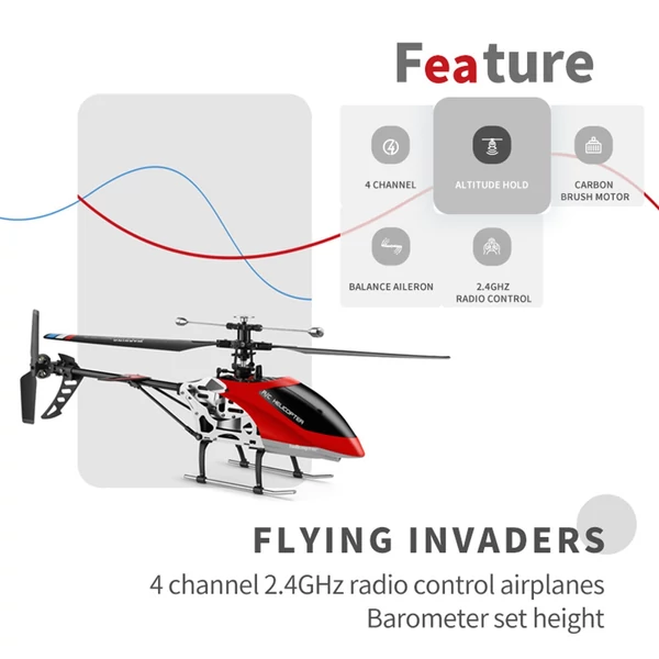 EU ECO Raktár - WLtoys V912-A 2.4GHz 4CH Távirányítós Vezetéknélküli RC Helikopter - Piros