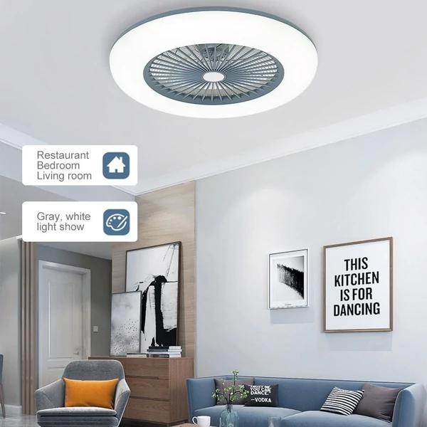 EU ECO Raktár - Vezetéknélküli Okos Mennyezeti ventilátor LED világítással - Szürke