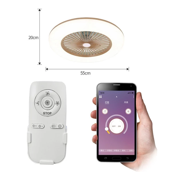 EU ECO Raktár - Vezetéknélküli Okos Mennyezeti ventilátor LED világítással - Szürke