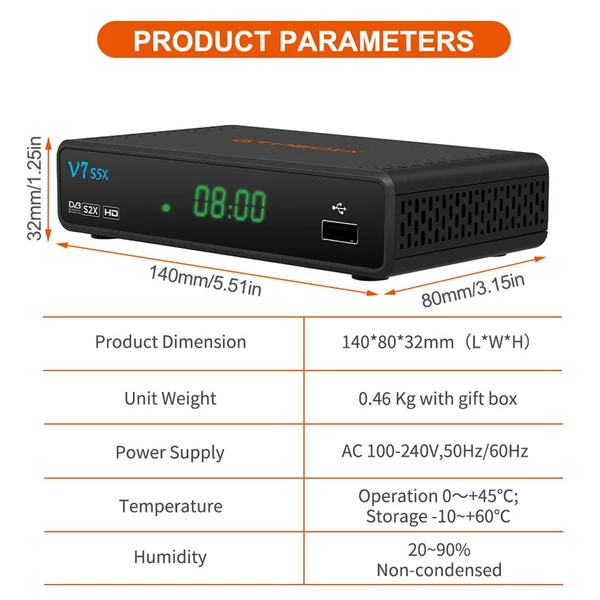 EU ECO Raktár - GTMEDIA V7 S5X DVB-S/S2/S2X Signal Receiver H.265 Decoder TV Box - Fekete