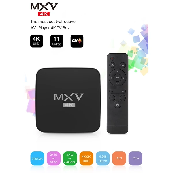 EU ECO Raktár - MXV Smart TV Box Android 11.0 2.4G/5G WiFi Amlogic S905W2 Quad Core H.265 TV Box 16GB RAM - Fekete