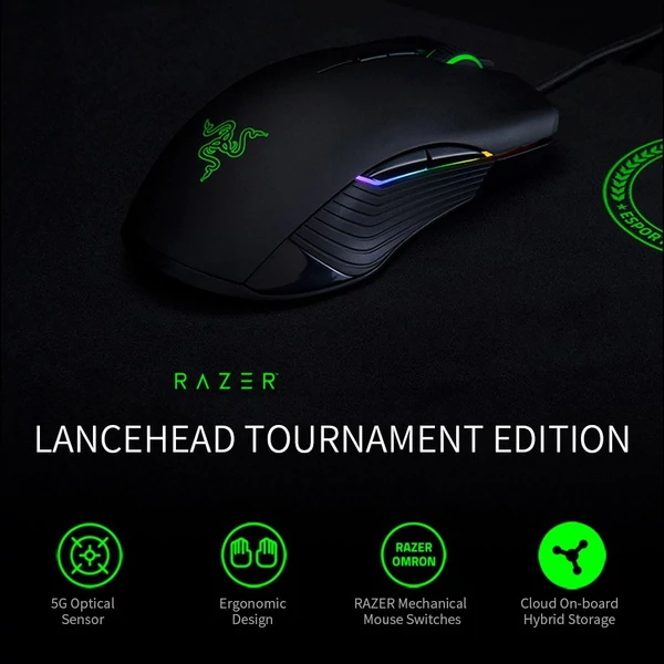 Razer Lancehead Tournament Edition vezetékes játékegér RGB ergonómikus 5G optikai érzékelővel 16000DPI - Pink