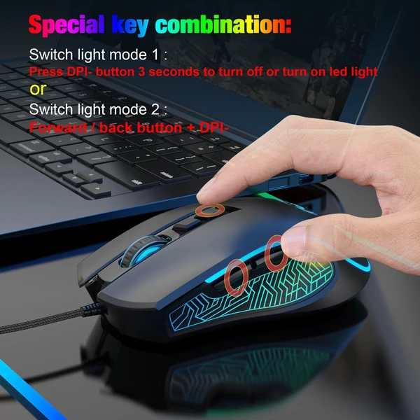 HXSJ X100 Vezetékes Gaming Ergonómikus Egér RGB Világítással Állítható DPI Sebességgel - Fekete