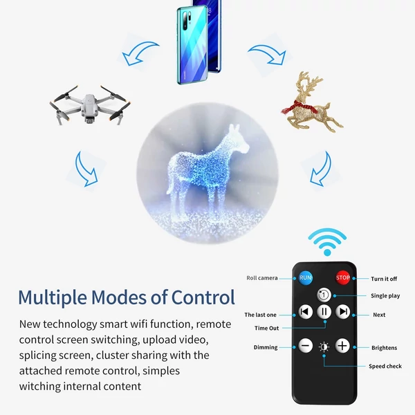 EU ECO Raktár - 2K HD LED F60 3D hologram projektor reklám kijelző ventilátor Távirányítóval - Fekete