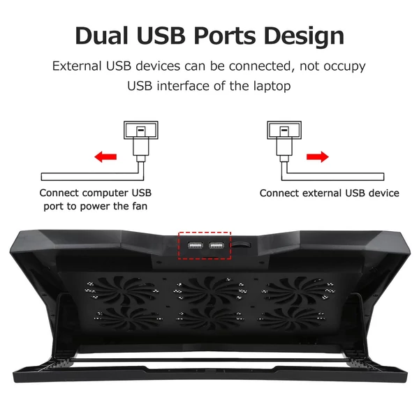 EU ECO Raktár - Összehajtható 6 Állítható Fokozattal Rendelkező Laptop Hűtőpad Beépített Dual USB Csatlakozóval - Fekete